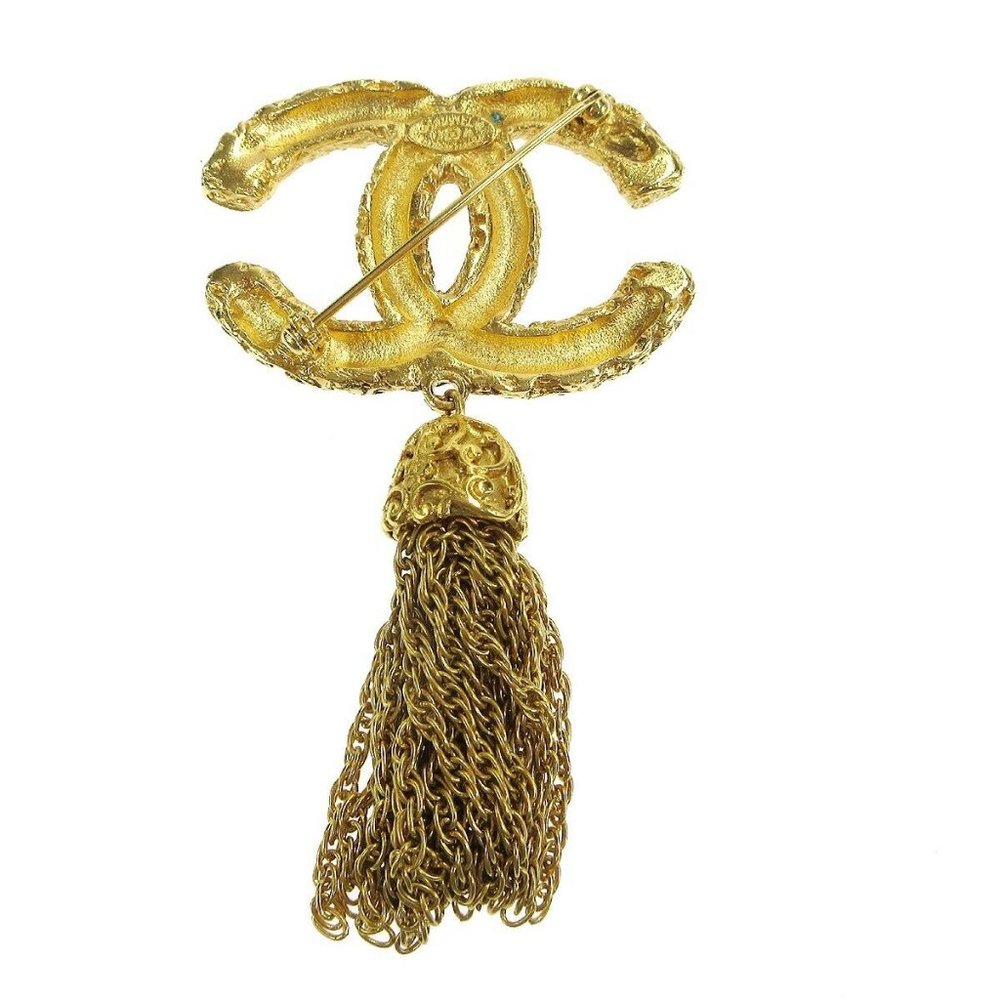 CHANEL CC Logos Fringe Motif Brooch Pin Corsage Gold-Tone - Picture 4 of 5